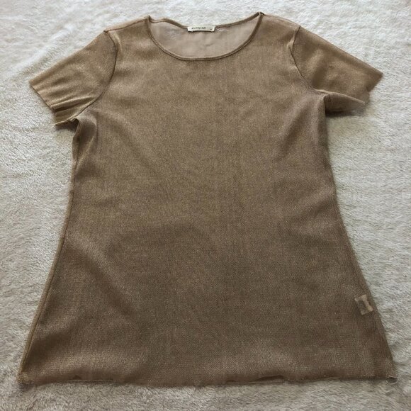 ANTISTAR Gold Sheer Metallic Short Sleeve Party Top Size Med - Picture 4 of 10